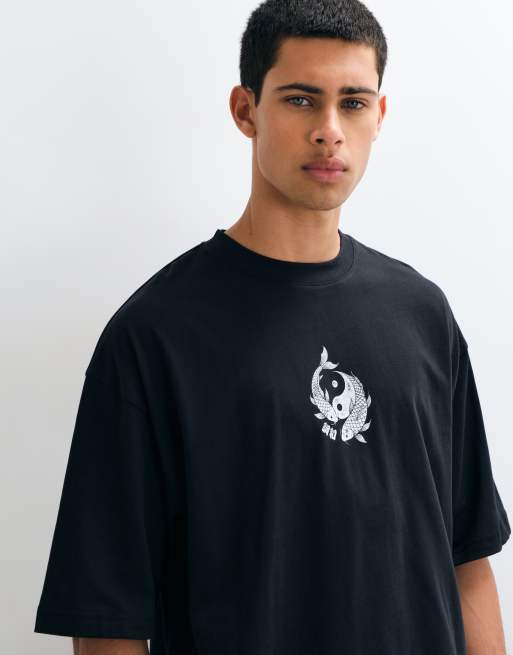 ASOS DESIGN oversized t-shirt with koi graphic in black, 5 of 5