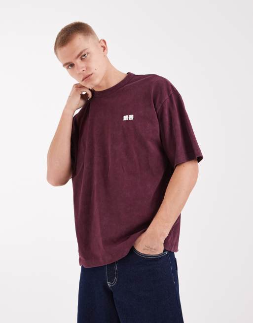 ASOS DESIGN oversized t-shirt with Kyoto bubble text print in burgundy wash, 2 of 5