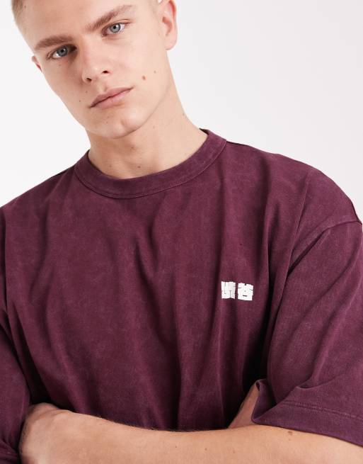ASOS DESIGN oversized t-shirt with Kyoto bubble text print in burgundy wash, 3 of 5