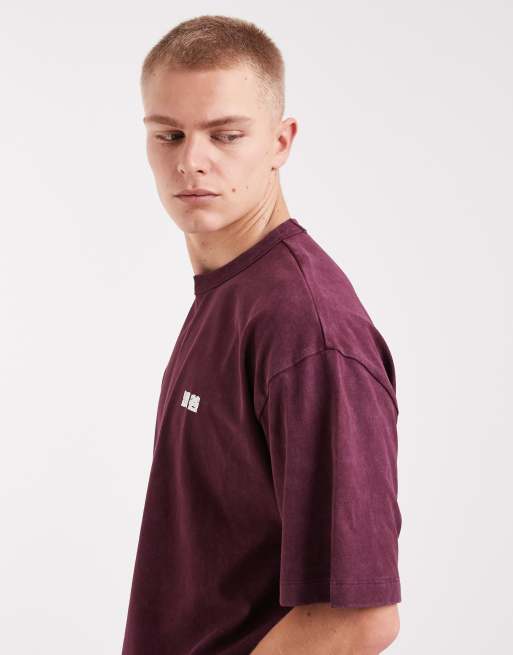 ASOS DESIGN oversized t-shirt with Kyoto bubble text print in burgundy wash, 5 of 5