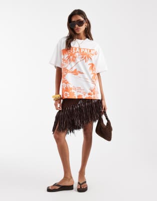 ASOS DESIGN Oversized T-shirt with La Palma graphic in orange and white