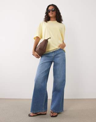 Asos Design Oversized T-shirt With Lace Trim At Hem In Gold