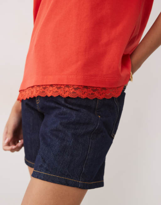 ASOS DESIGN oversized t shirt with lace trim at hem in, 3 of 4