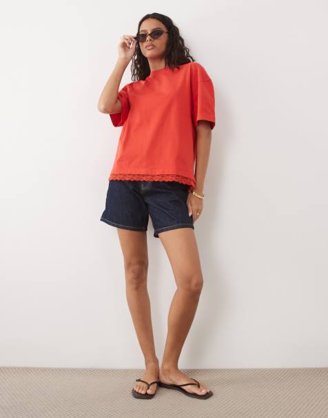 ASOS DESIGN oversized T-shirt with lace trim on hem in black - view 1