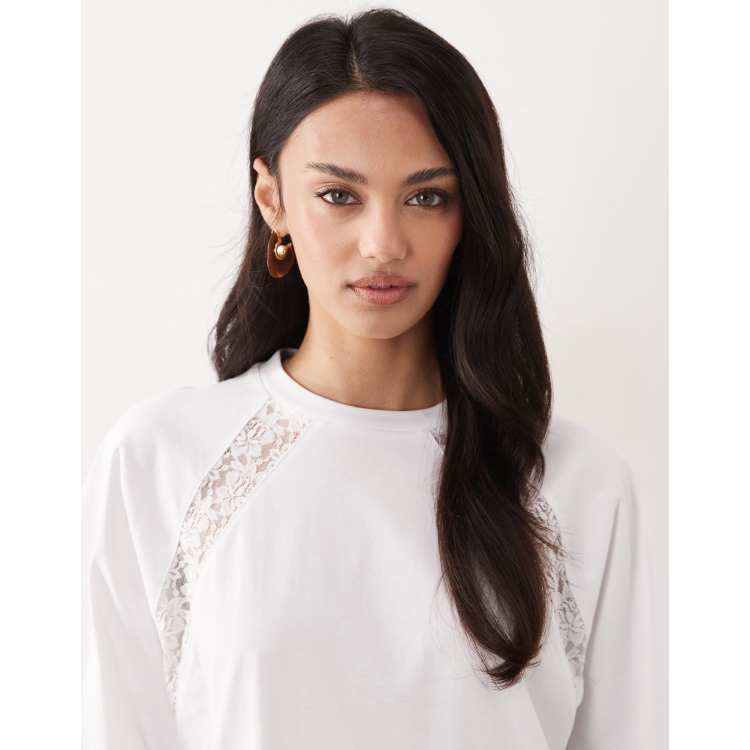 ASOS DESIGN oversized T-shirt with lace trim raglan detail in