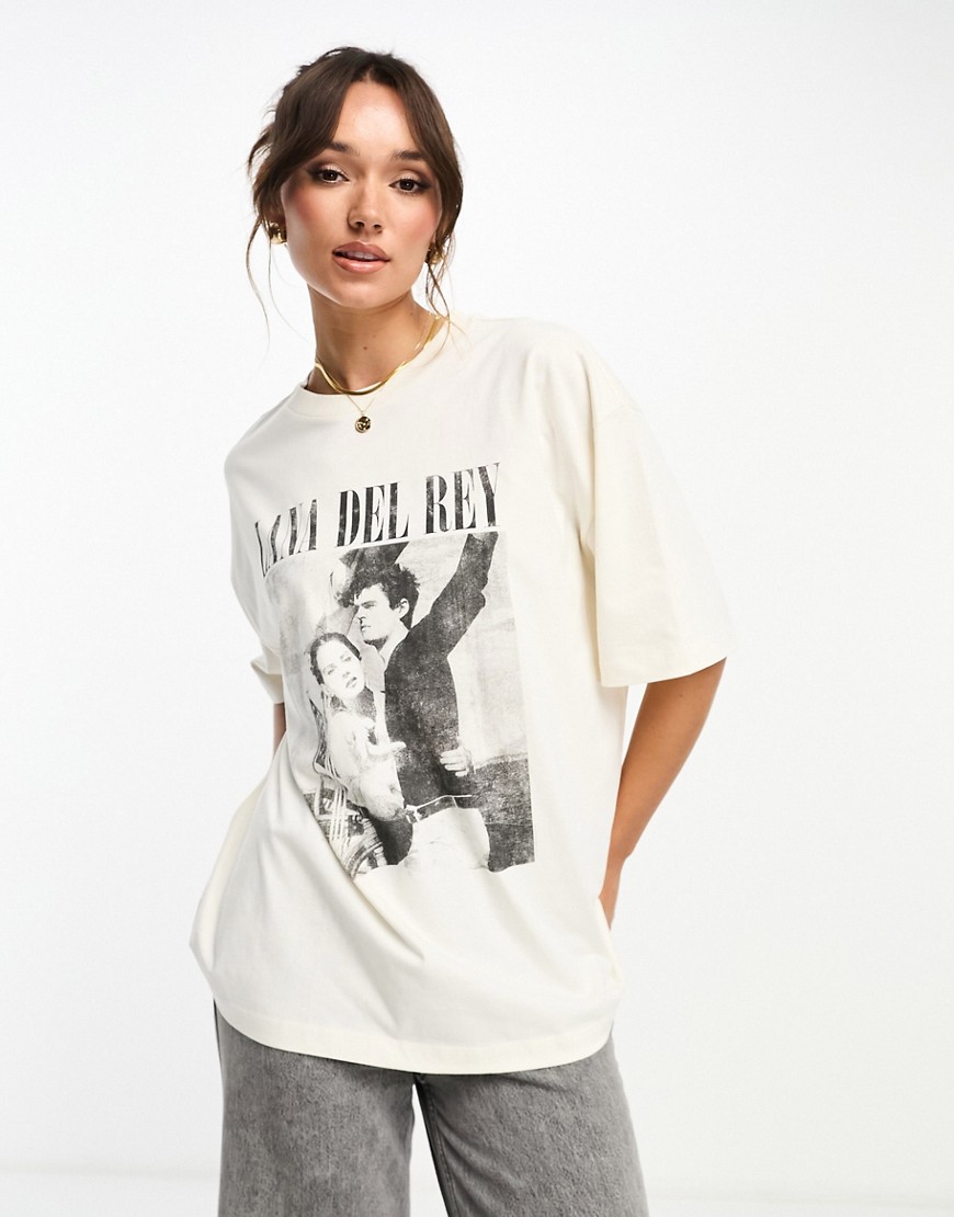 ASOS DESIGN oversized t-shirt with lana del rey licence graphic in cream-White