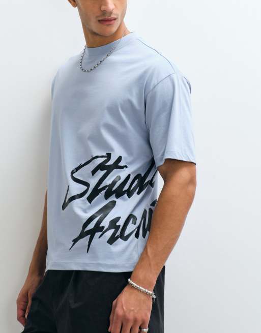 ASOS DESIGN oversized t-shirt with large text graphic in blue, 2 of 5