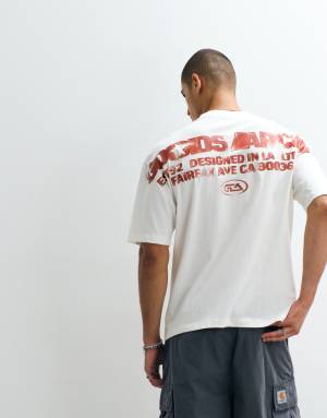 ASOS DESIGN oversized t-shirt with large text graphic in cream
