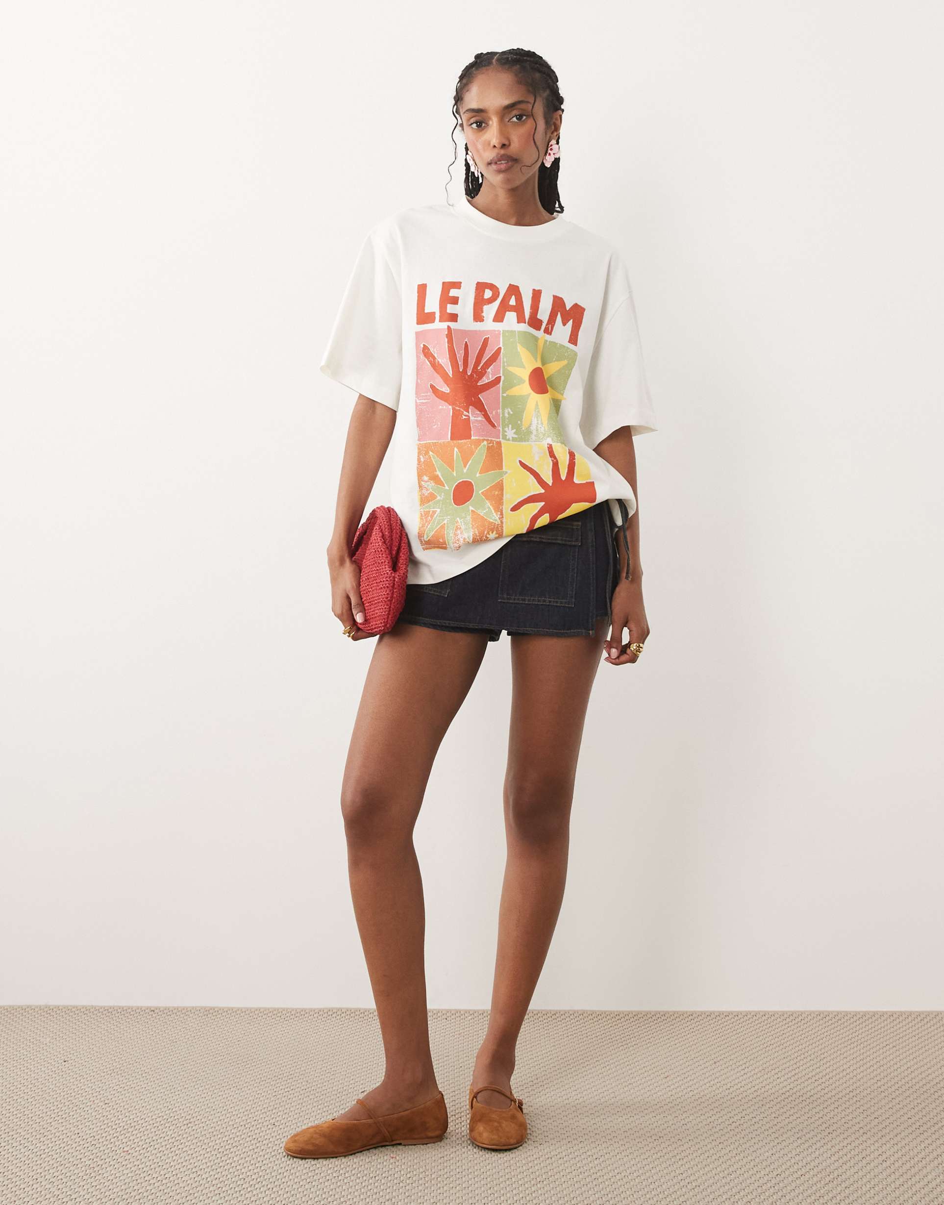 asos design oversized t-shirt with le palm abstract graphic in cream