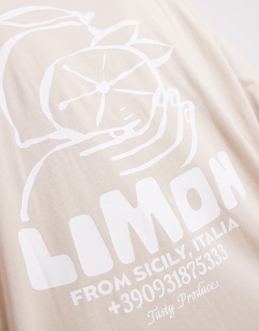ASOS DESIGN oversized t-shirt with lemon graphic in beige, 3 of 5