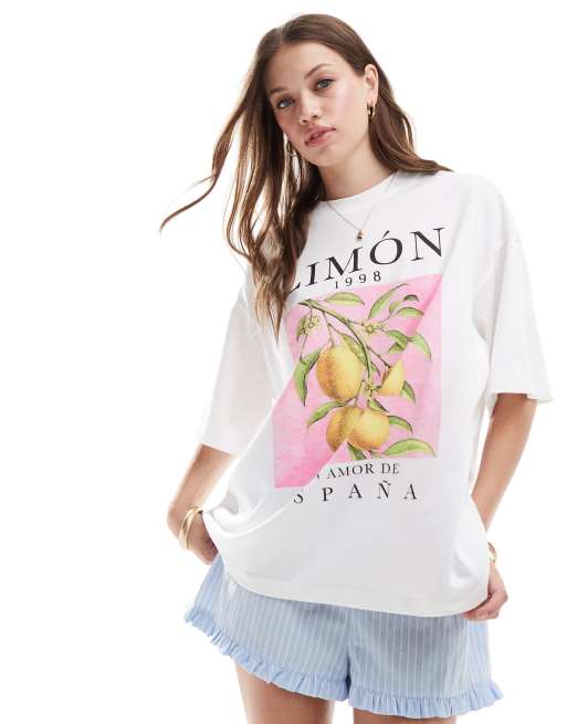 ASOS DESIGN oversized t-shirt with lemon graphic in white