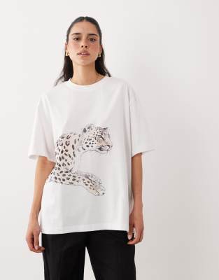 Asos Design Oversized T-shirt With Leopard Graphic In Multi