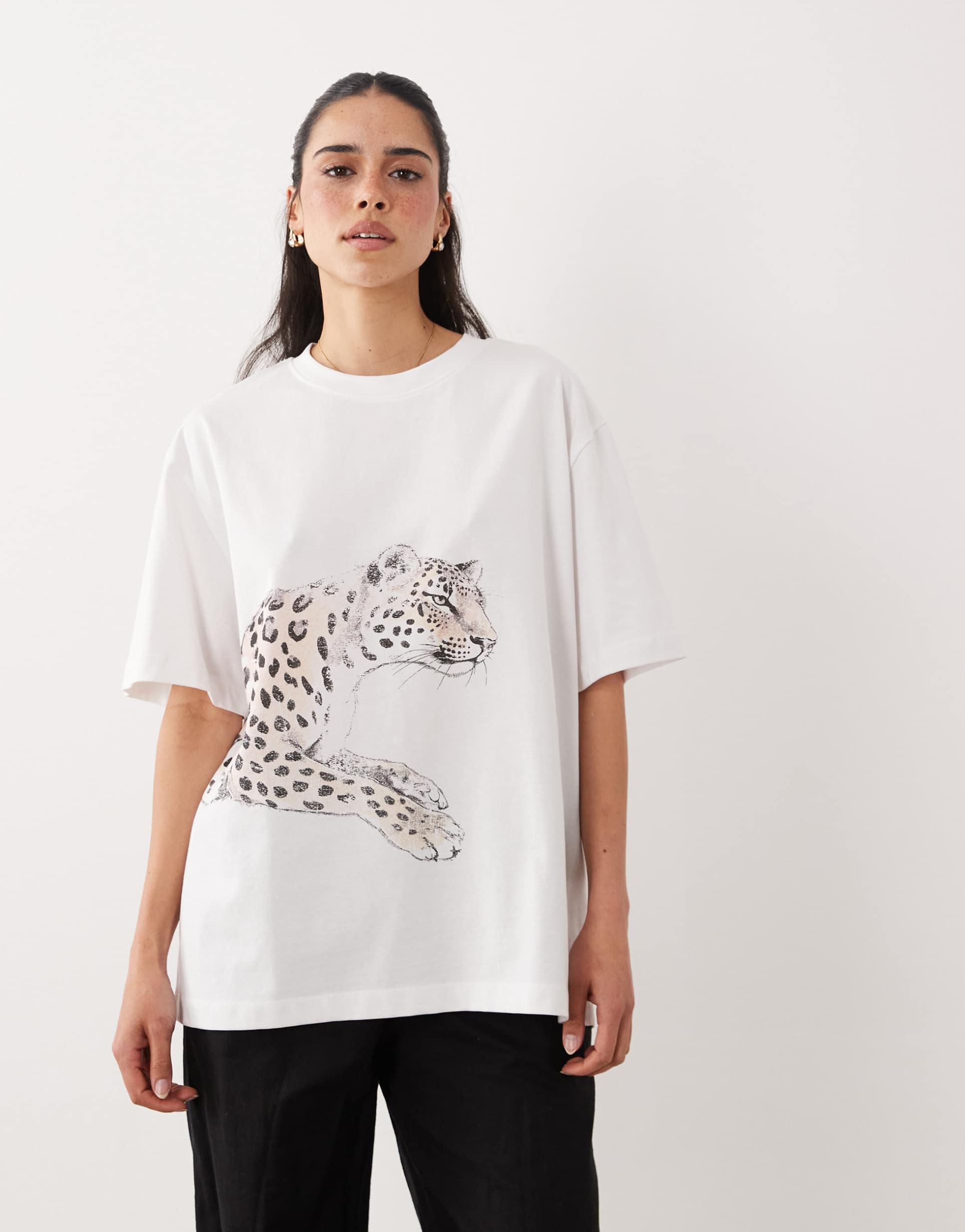asos design oversized t-shirt with leopard graphic in white
