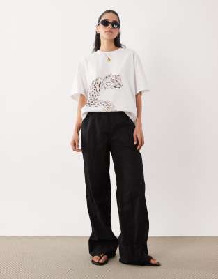 Asos Design Oversized T-shirt With Leopard Graphic In Multi