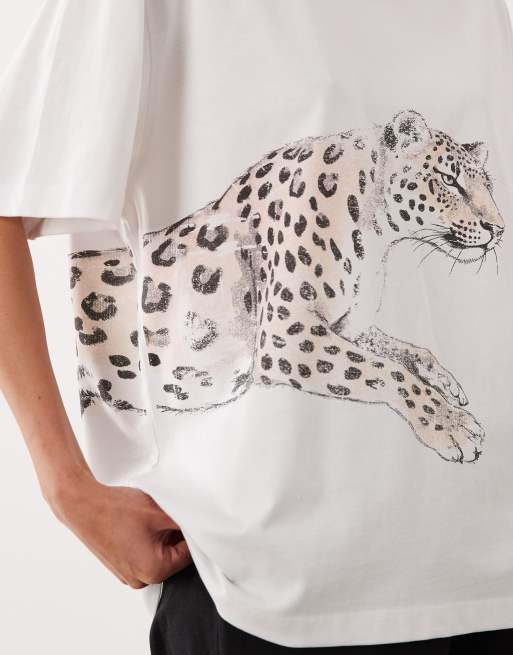 ASOS DESIGN oversized t-shirt with leopard graphic in white, 3 of 4