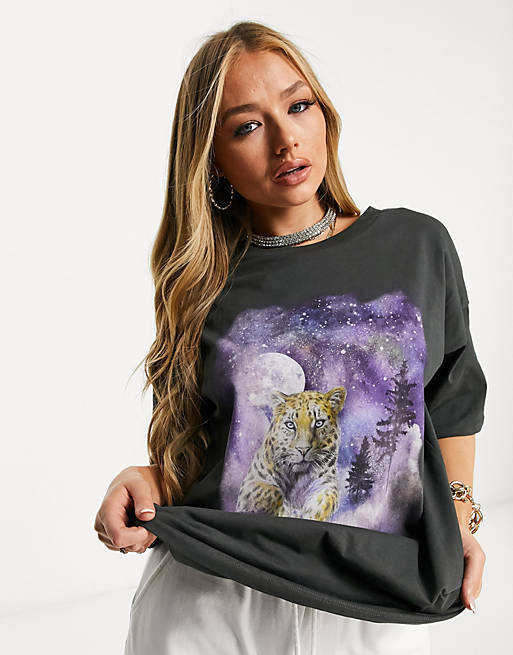 ASOS DESIGN oversized t-shirt with leopard scenic print in washed ...