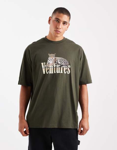 ASOS DESIGN oversized t-shirt with leopard text graphic in khaki - view 1