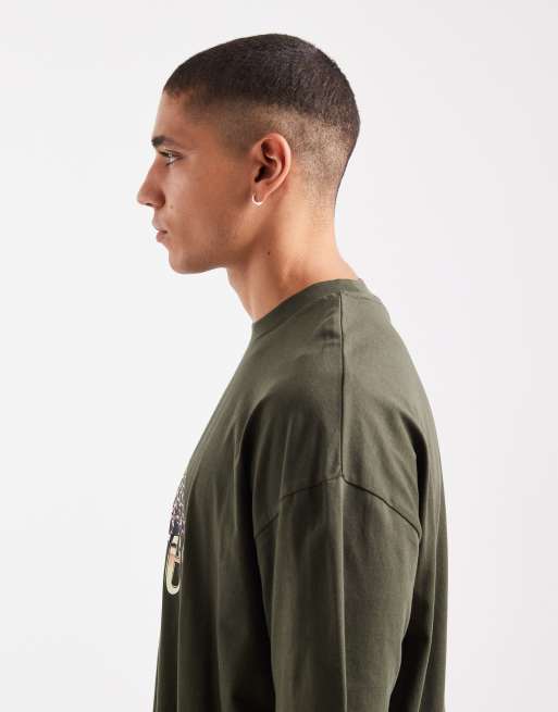 ASOS DESIGN oversized t-shirt with leopard text graphic in khaki, 4 of 5