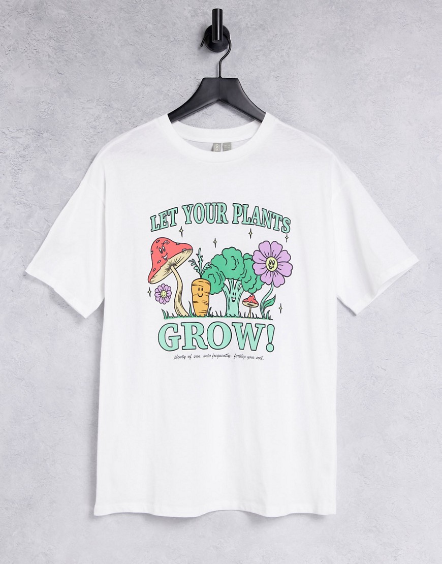 ASOS DESIGN oversized t-shirt with let your plants grown graphic in white