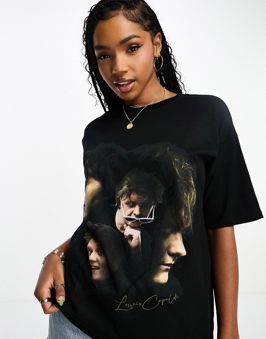 ASOS DESIGN oversized t-shirt with lewis capaldi licence graphic in black