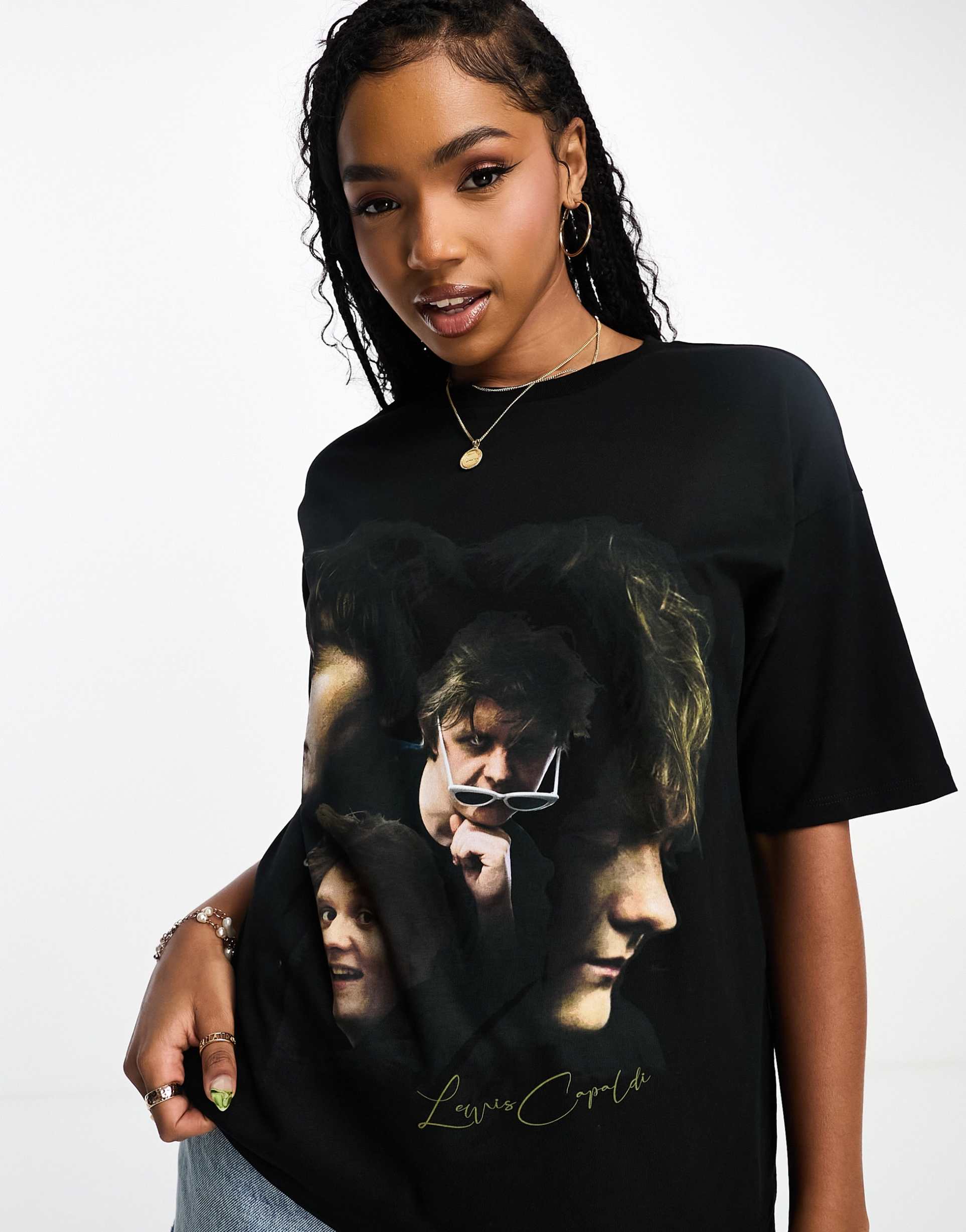 asos design oversized t-shirt with lewis capaldi license graphic in black