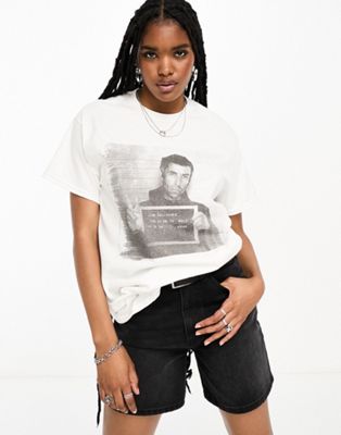 ASOS DESIGN oversized t-shirt with liam gallagher licence graphic in white | ASOS