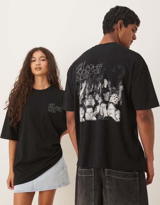 ASOS DESIGN oversized t-shirt with Liam Gallagher prints in black