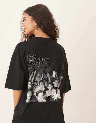 Asos Design Oversized T-shirt With Liam Gallagher Prints In Black