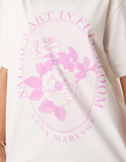 ASOS DESIGN oversized T-shirt with lilac flower graphic in cream