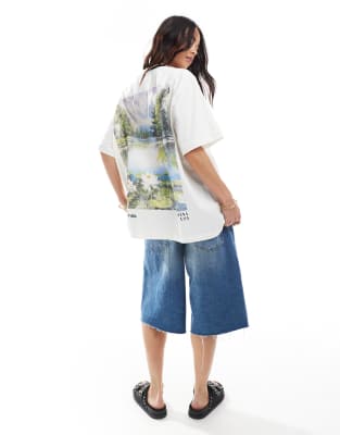 Asos Design Oversized T-shirt With Lily Pad Graphic In White