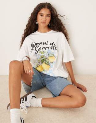 Asos Design Oversized T-shirt With Limoni Italia Graphic In White