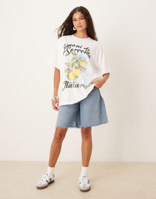 Asos Design Oversized T-shirt With Limoni Italia Graphic In White