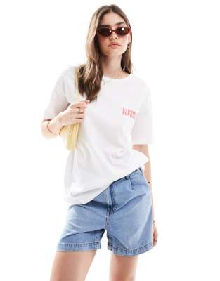 Asos Design Oversized T-shirt With Lisbon Holiday Graphic In Ivory-white