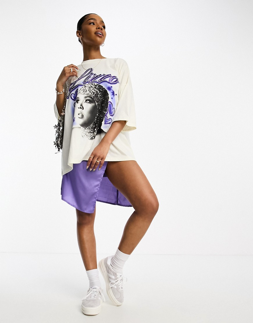 ASOS DESIGN oversized t-shirt with lizzo license graphic in cream-White