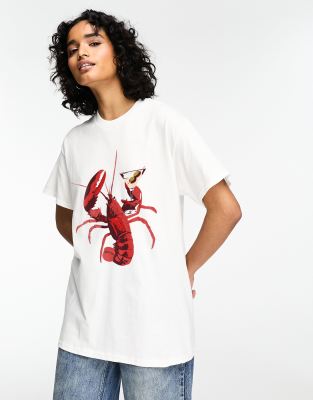 Asos Design Oversized T-shirt With Lobster Martini Graphic In White