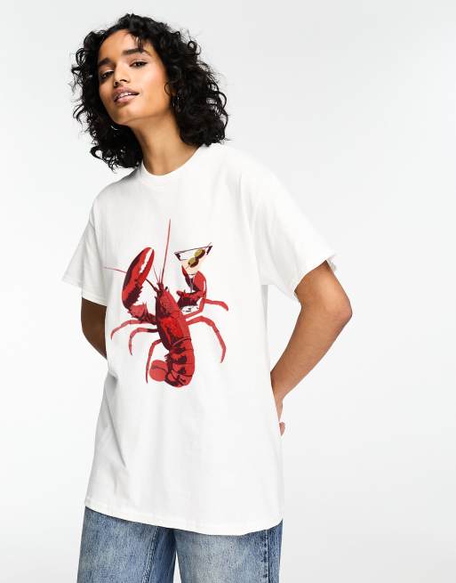 ASOS DESIGN oversized t shirt with lobster martini graphic in white