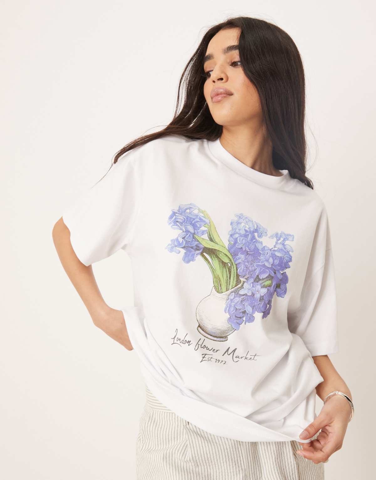 ASOS DESIGN oversized t-shirt with london flower market graphic in white