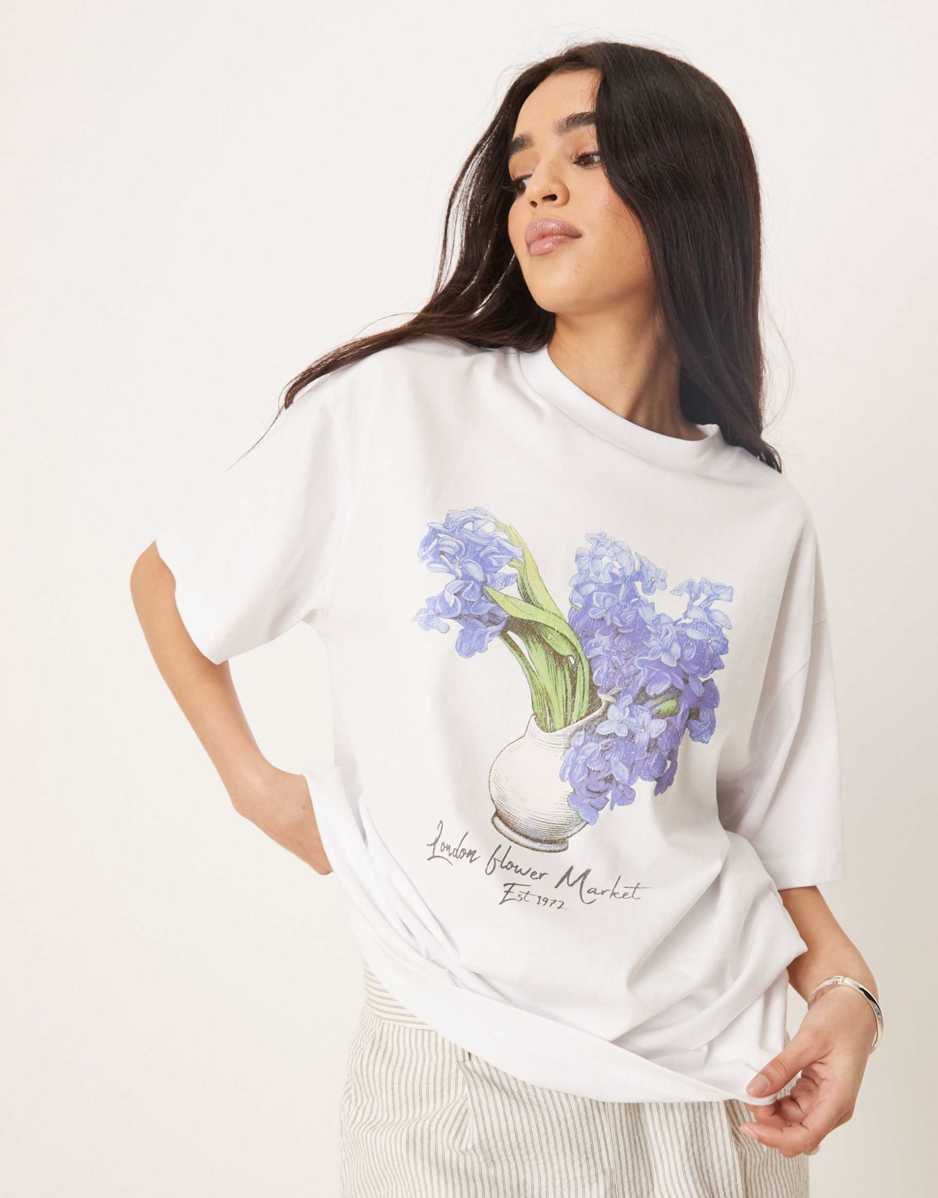 asos design oversized t-shirt with london flower market graphic in white