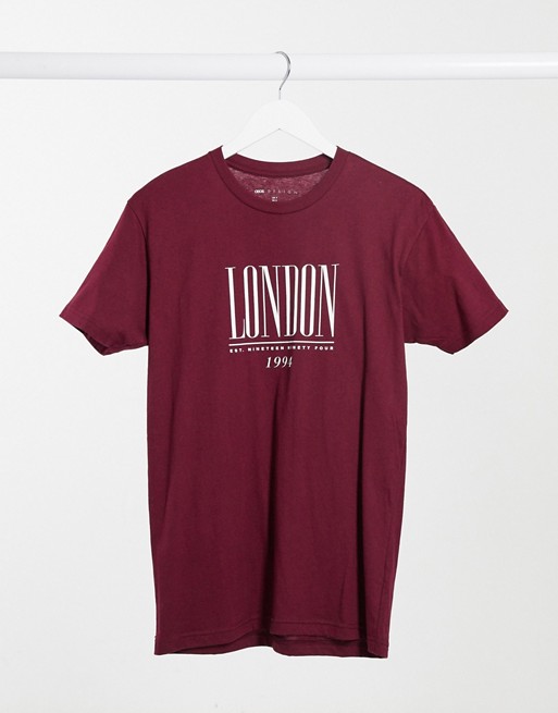 ASOS DESIGN oversized t-shirt with london logo in dark red
