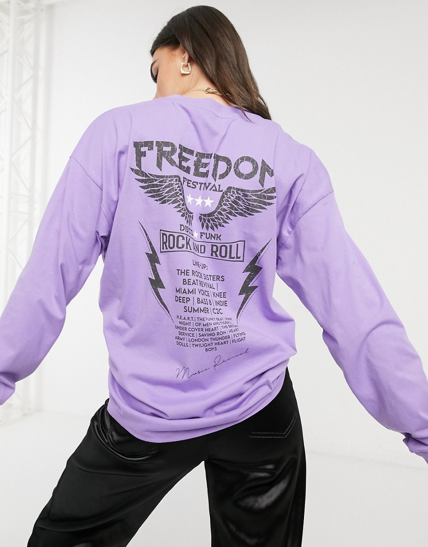 ASOS DESIGN oversized t-shirt with long sleeve and rock graphic in purple