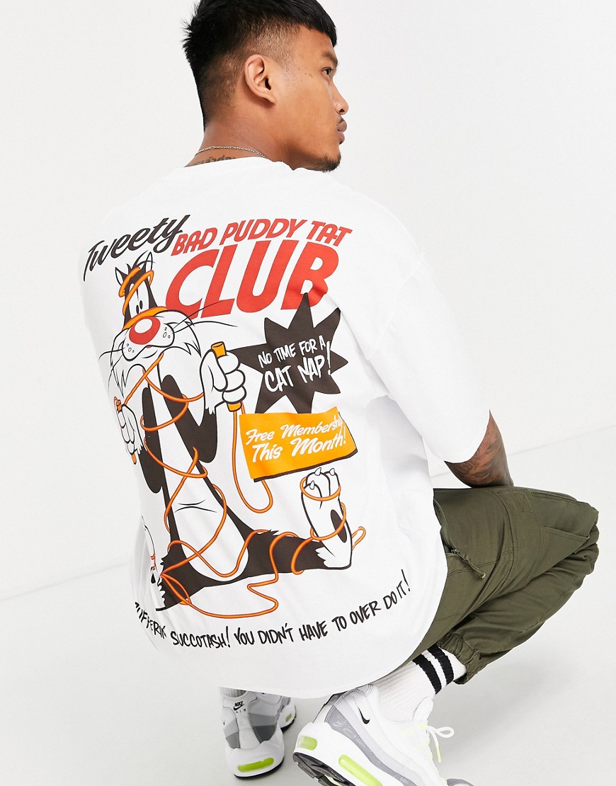 ASOS DESIGN oversized t-shirt with Looney Tunes print in white