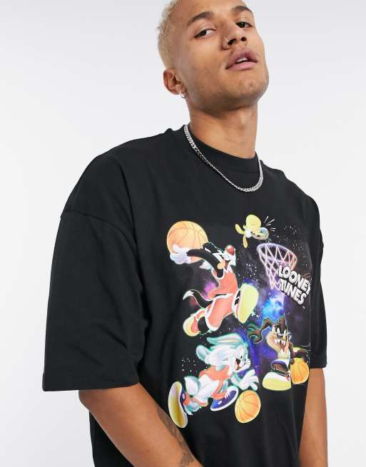 Asos Design Oversized T Shirt With Looney Tunes Space Jam Basketball Print In Heavyweight Jersey Asos