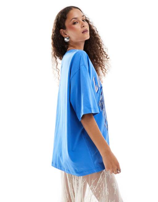 ASOS DESIGN oversized t-shirt with los angeles studded indie graphic in blue, 2 of 4