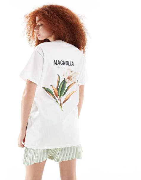 ASOS DESIGN oversized t-shirt with magnolia back graphic in white - view 1