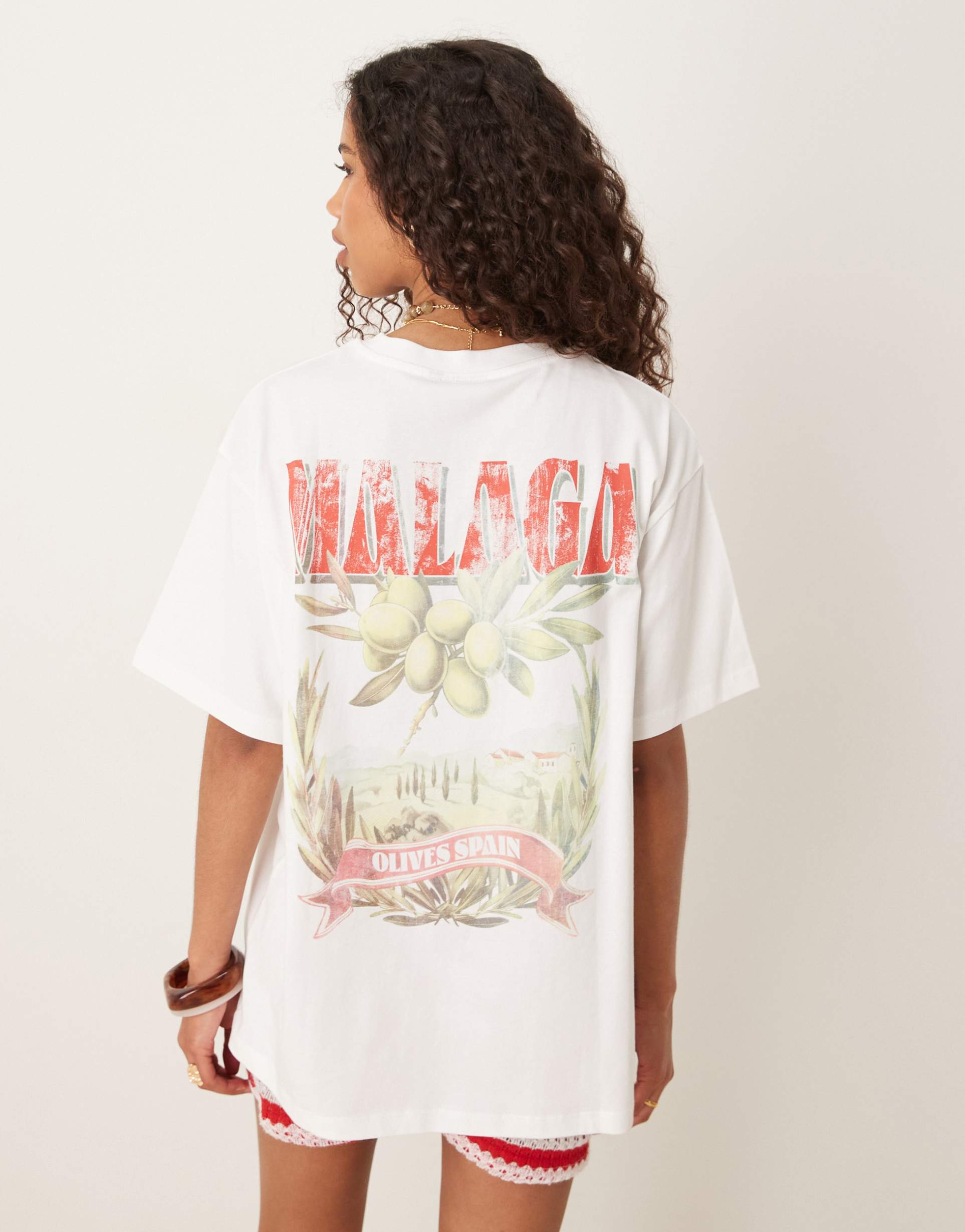 asos design oversized t-shirt with malaga olive graphic in cream