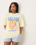 [ASOS DESIGN] ASOS DESIGN oversized t-shirt with Malaga shell graphic in lemon-Yellow M Lemon