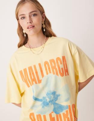 Asos Design Oversized T-shirt With Mallorca Graphic In Yellow