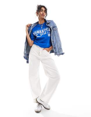 Asos Design Oversized T-shirt With Manhattan Graphic In Blue