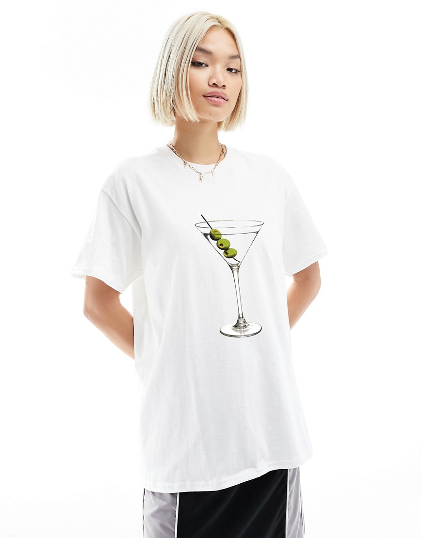ASOS DESIGN oversized t-shirt with martini drink graphic in white