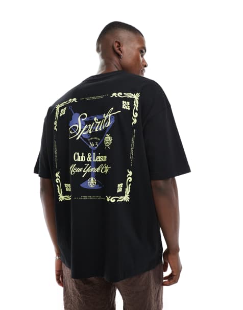 ASOS DESIGN oversized t-shirt with martini graphic in black - view 1